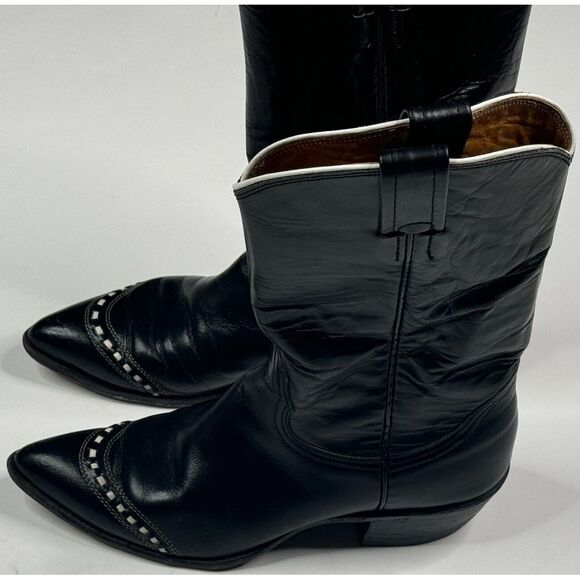 Nocona Boot Women's Vintage Black & White Leather‎ Cowboy Boots Size 5 1/2C